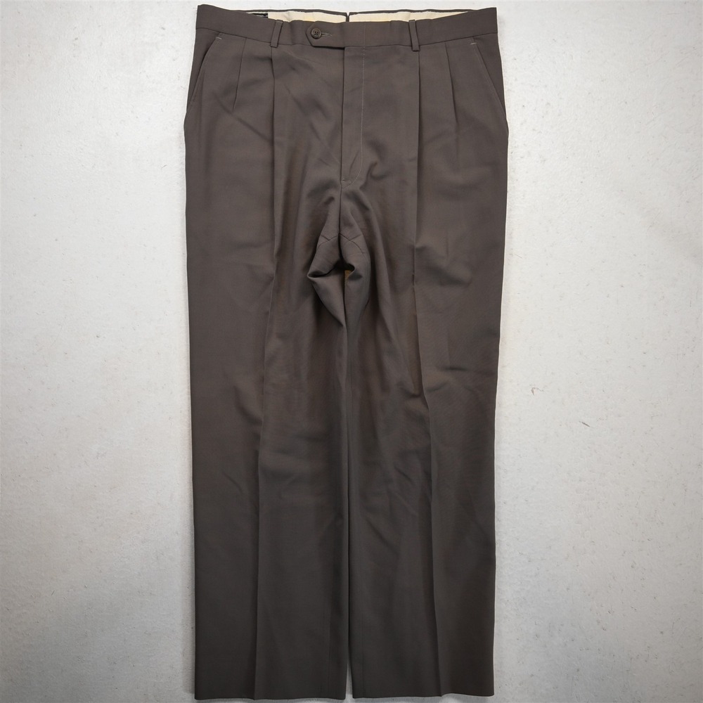 Vtg USA Made 34x30 Tan Brown 100% Wool Pleated Full Cut Dress Mens Pants